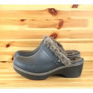 Crocs 11552 Womens 9 Cobbler Eva Faux Fur Lined Black Clogs Mules Shoes